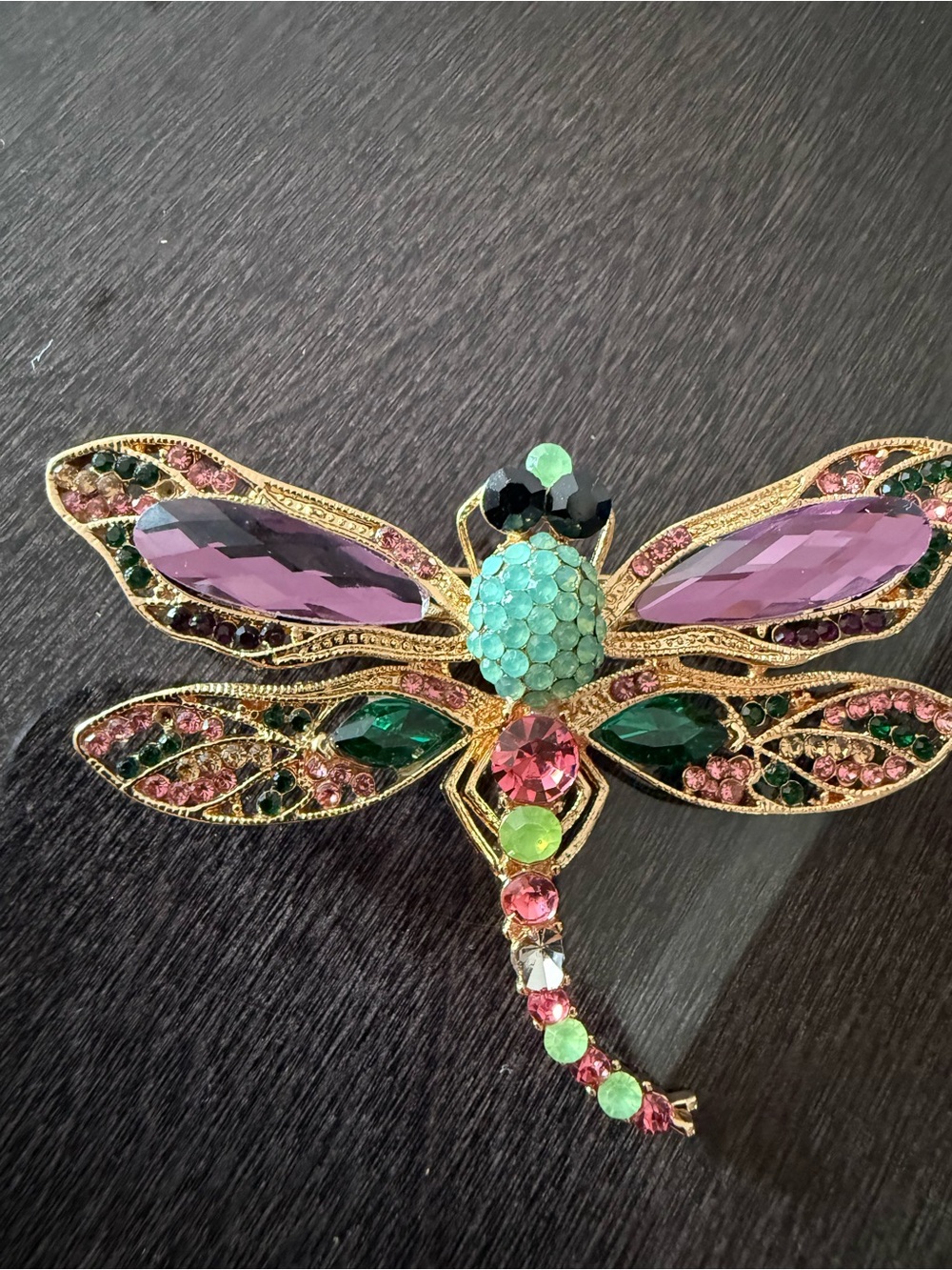 Crystal Dragonfly Brooch - Multicolor Gem Pendant